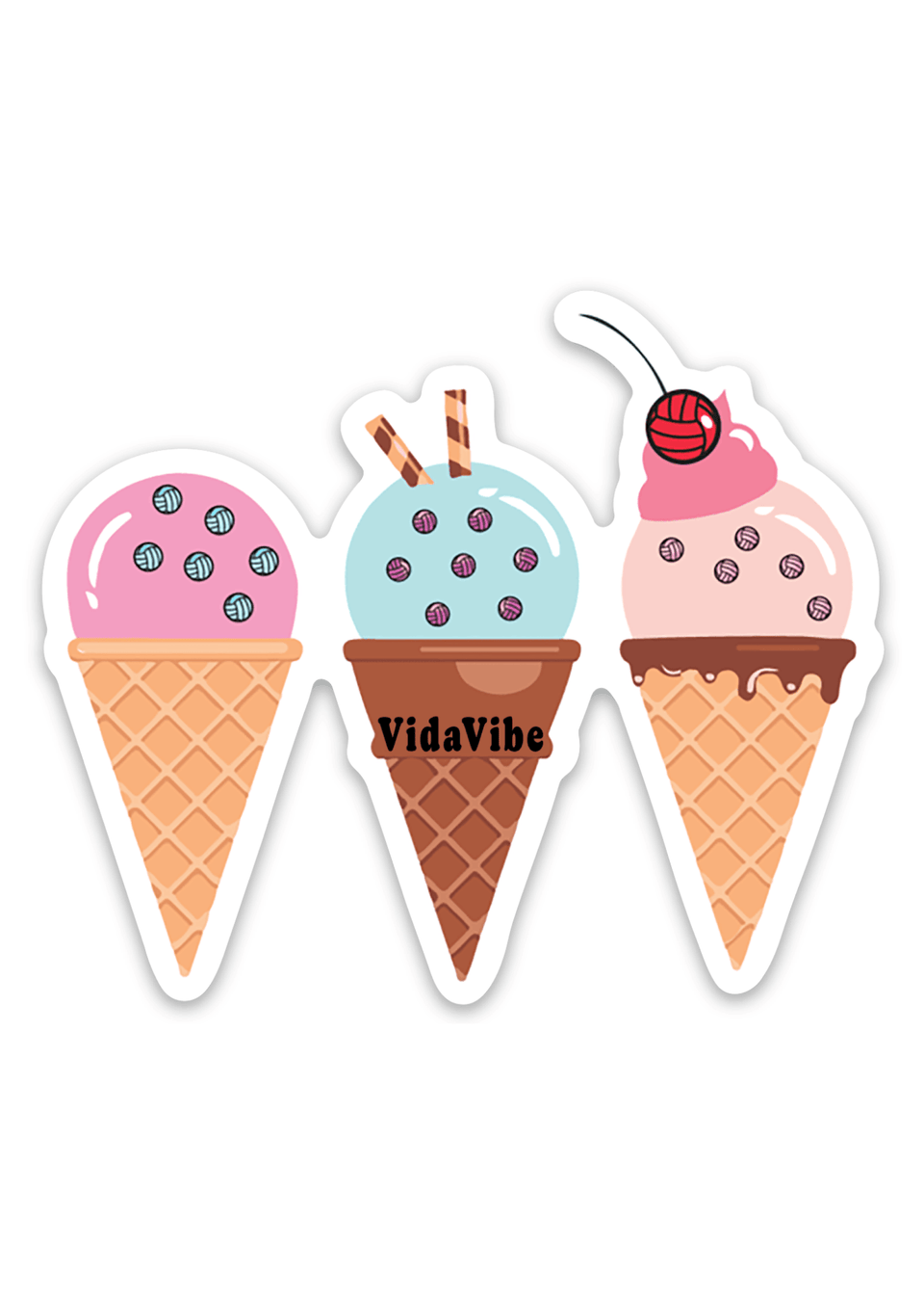 Ice Cream Cone W/ Volleyball Sprinkles Sticker